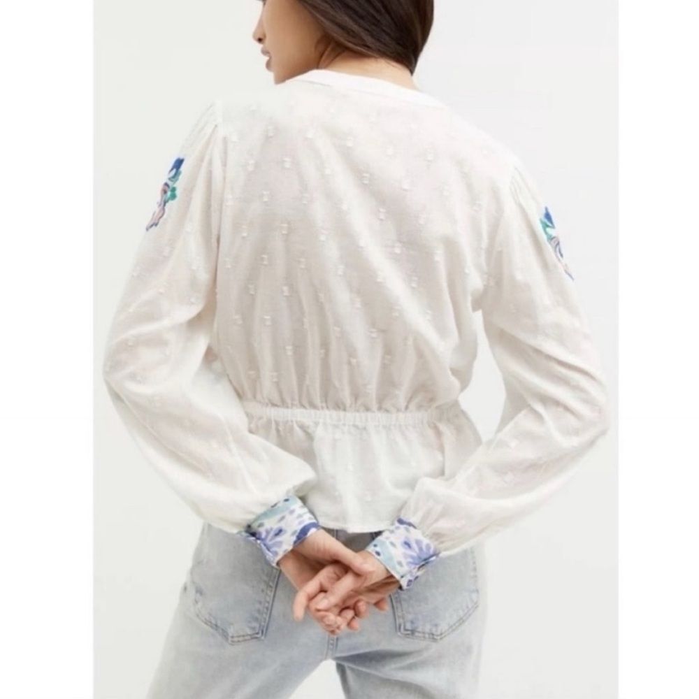 Anthropologie Forever That Girl Embroidered Peplum Peasant Blouse Top Medium - Picture 6 of 15